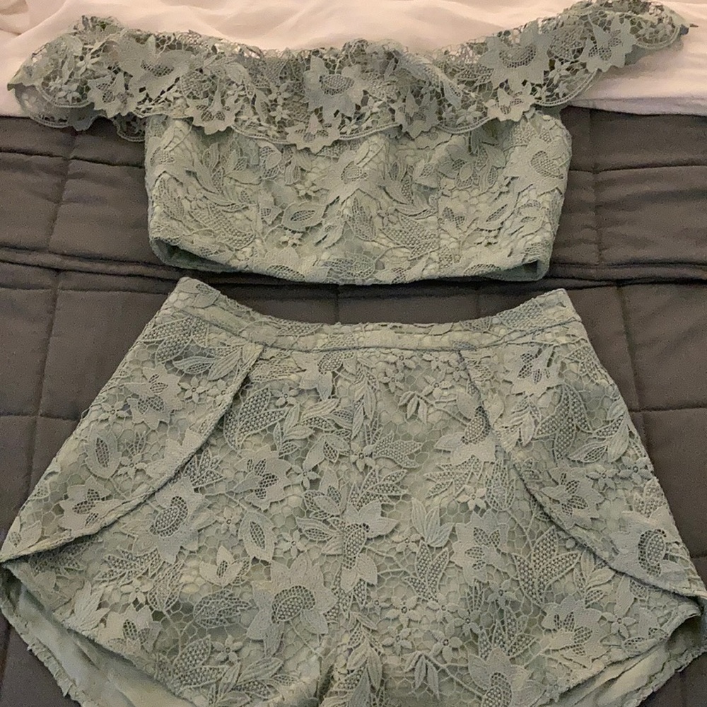 MATCHING SET Mint Lace Crop Top & Shorts